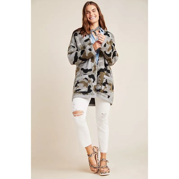 Anthropologie Women’s Vera Camo Open Front Oversized Cardigan Small Long Sleeve - Picture 1 of 10